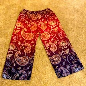 Paisley multi color print wide leg pants.